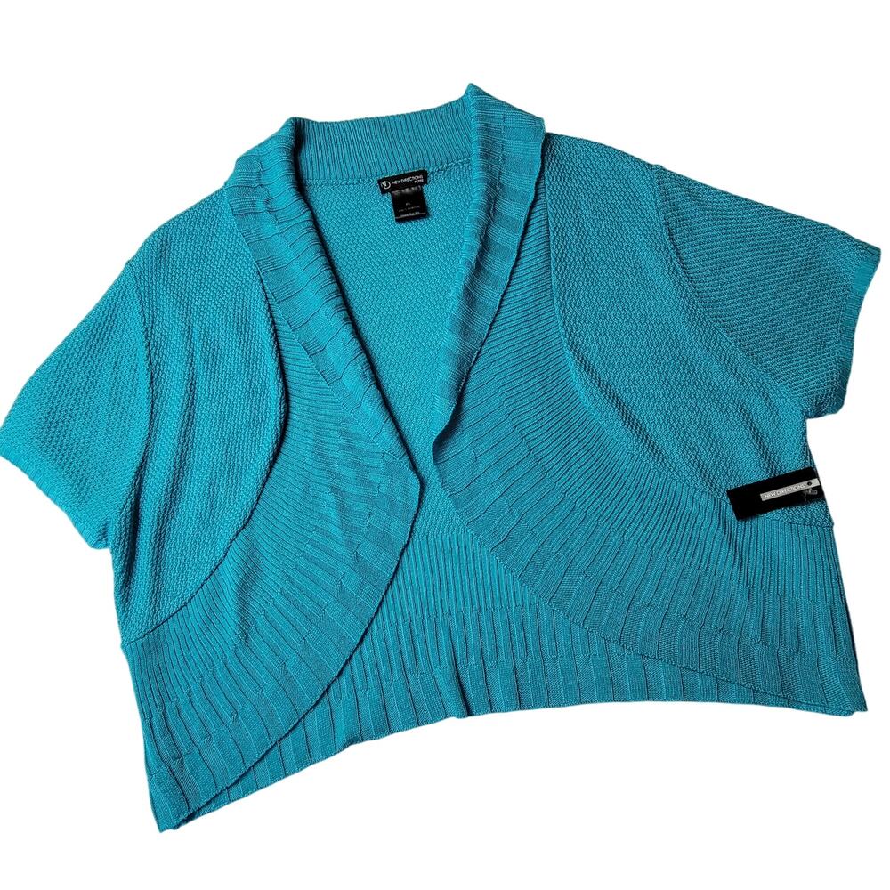 New Directions Petite Womens Size L Blue Cardigan NEW Sweater Crop Short Sleeves